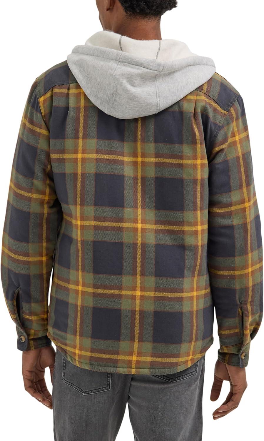 imageWrangler Authentics Mens Long Sleeve Quilted Lined Flannel Shirt Jacket with HoodPhantom