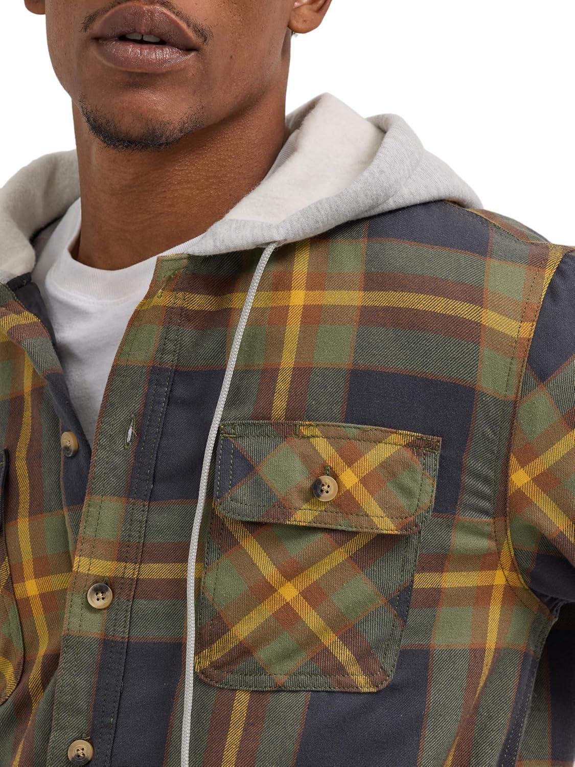 imageWrangler Authentics Mens Long Sleeve Quilted Lined Flannel Shirt Jacket with HoodPhantom