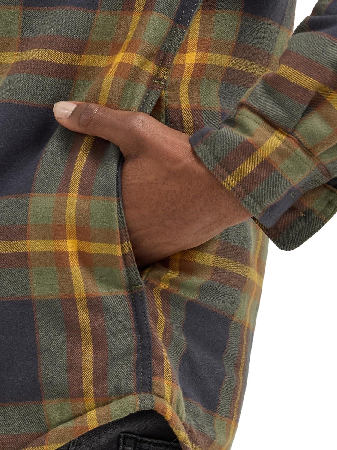 imageWrangler Authentics Mens Long Sleeve Quilted Lined Flannel Shirt Jacket with HoodPhantom