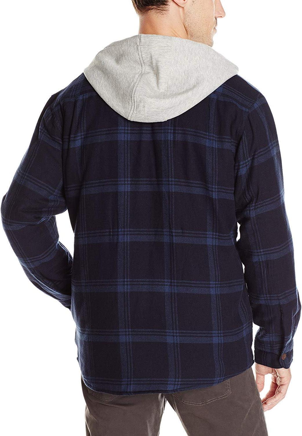 imageWrangler Authentics Mens Long Sleeve Quilted Lined Flannel Shirt Jacket with HoodTotal Eclipse With Heather