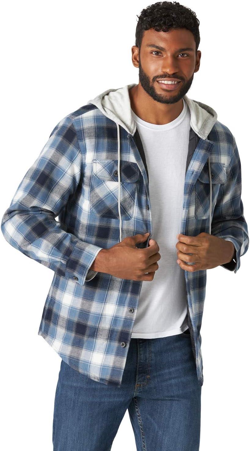 imageWrangler Authentics Mens Long Sleeve Quilted Lined Flannel Shirt Jacket with HoodVintage Night