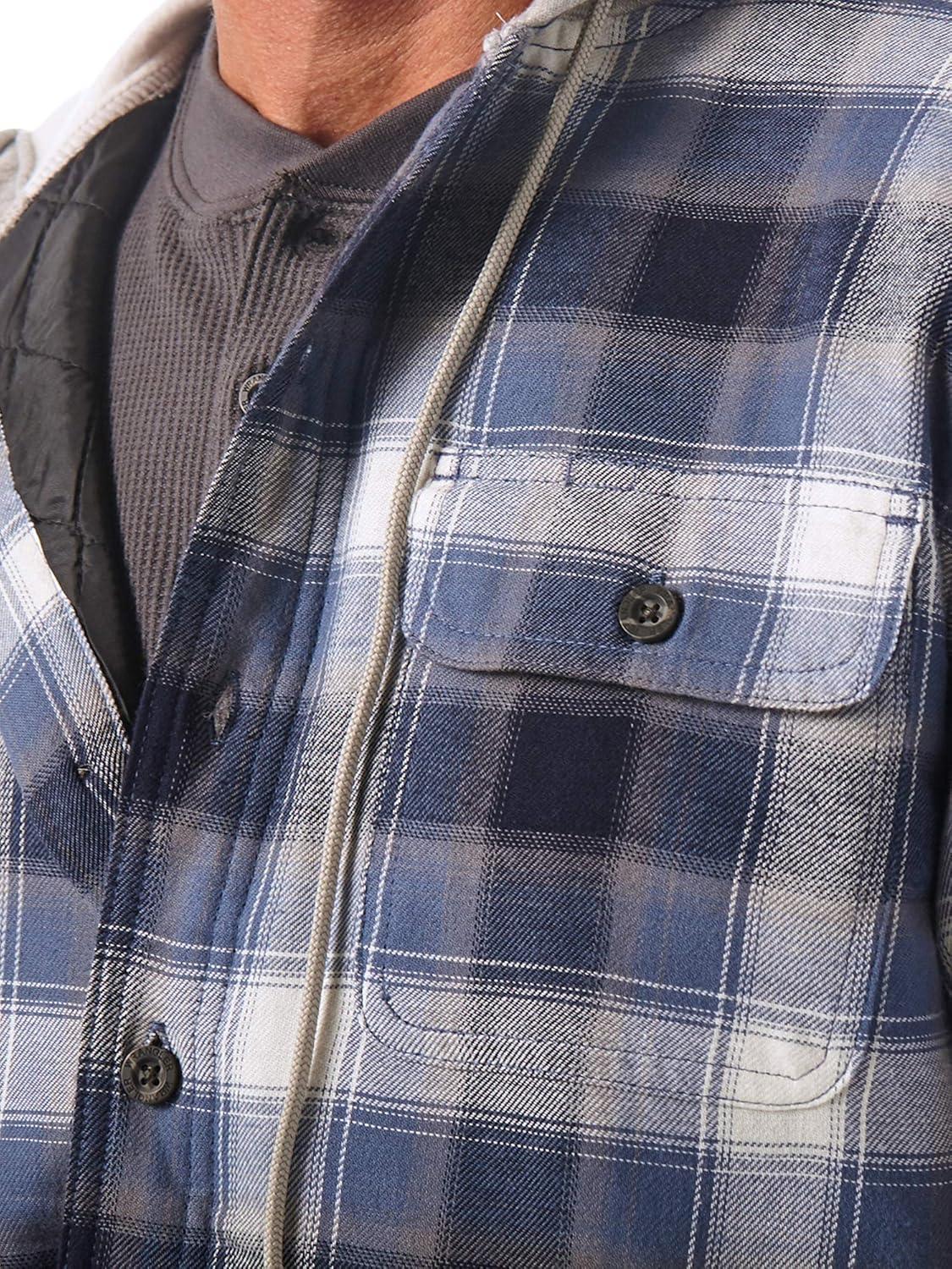 imageWrangler Authentics Mens Long Sleeve Quilted Lined Flannel Shirt Jacket with HoodVintage Night