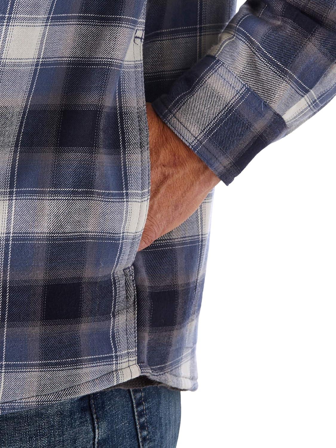 imageWrangler Authentics Mens Long Sleeve Quilted Lined Flannel Shirt Jacket with HoodVintage Night