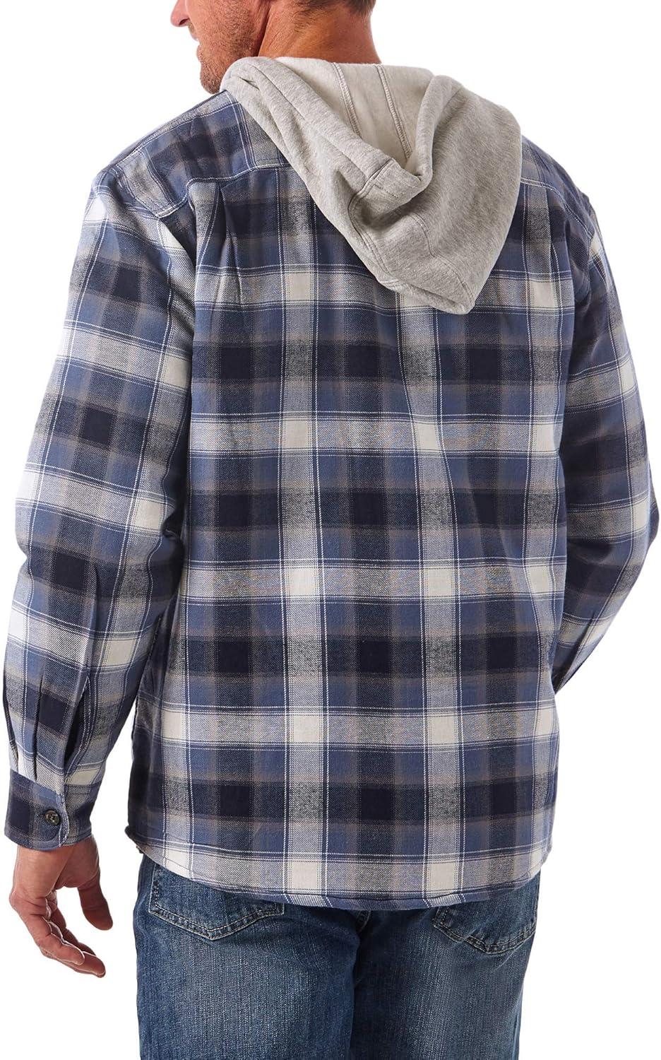 imageWrangler Authentics Mens Long Sleeve Quilted Lined Flannel Shirt Jacket with HoodVintage Night