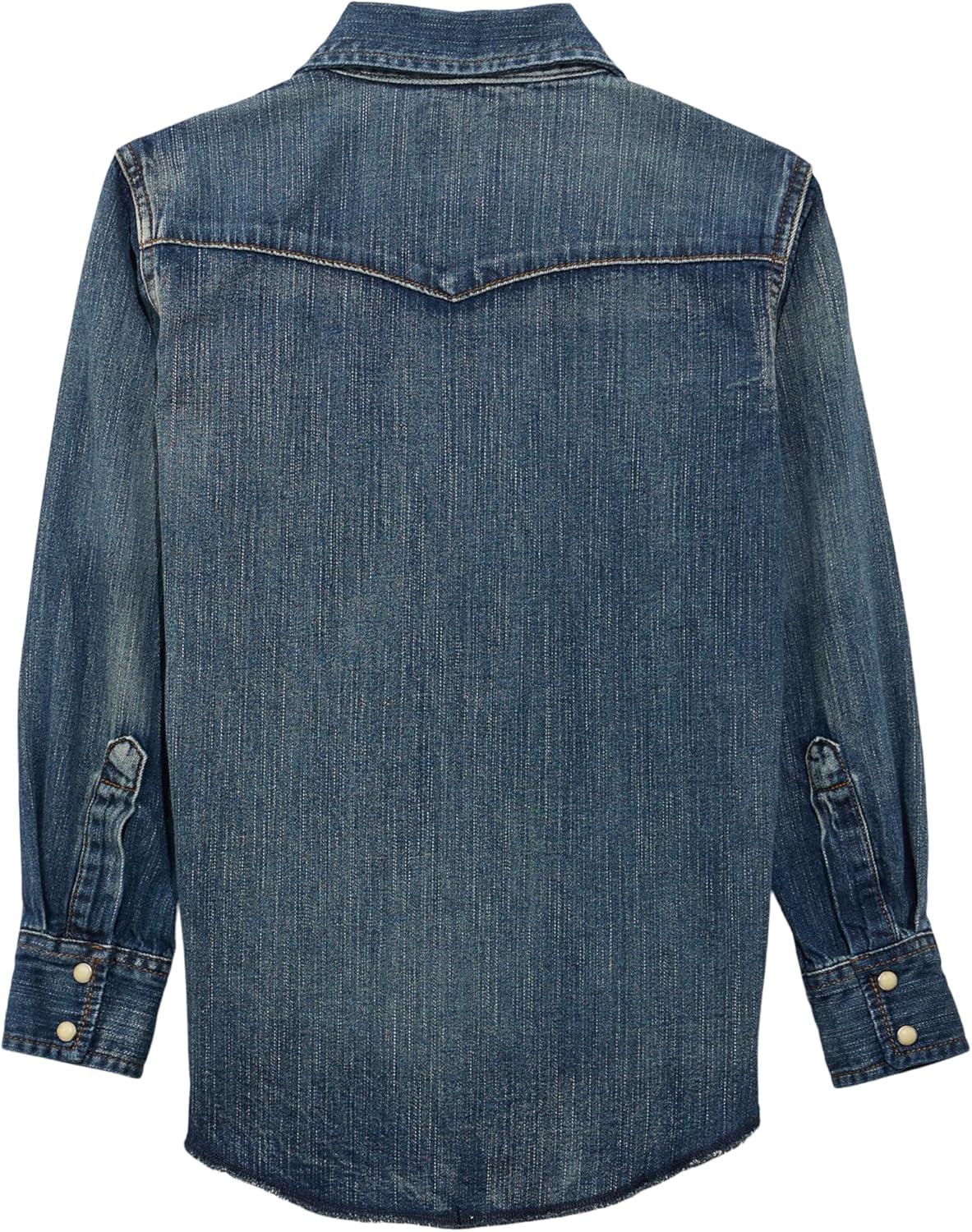 imageWrangler Boys Long Sleeve White Snap ShirtAntique Blue