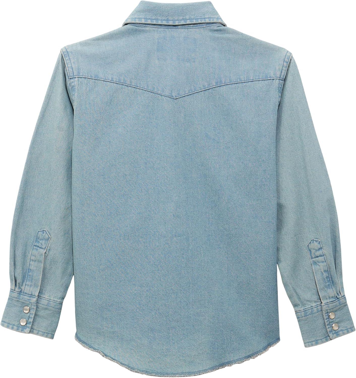 imageWrangler Boys Long Sleeve White Snap ShirtStonewashed Indigo