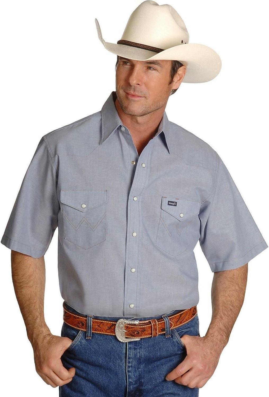 imageWrangler Denim Short Sleeve Snap ShirtChambray