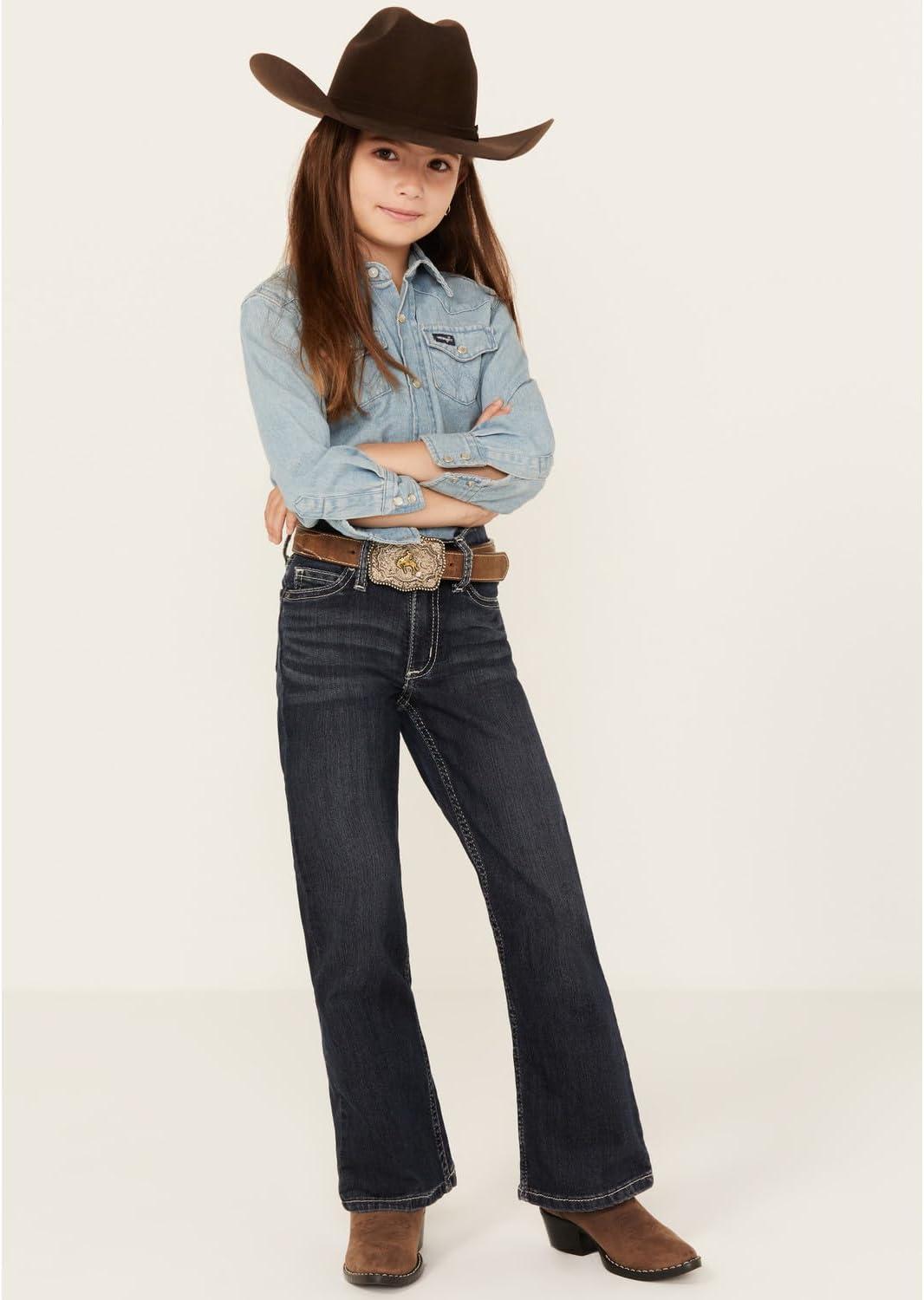 imageWrangler Girls Dark Wash Medium Blue Boot Cut JeansDark Blue