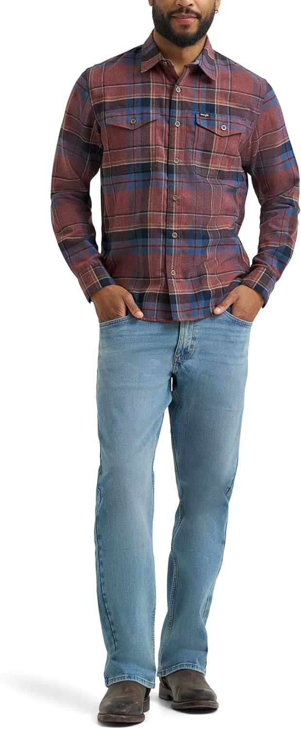 imageWrangler Mens Long Sleeve ShirtBitter Chocolate Plaid Flannel