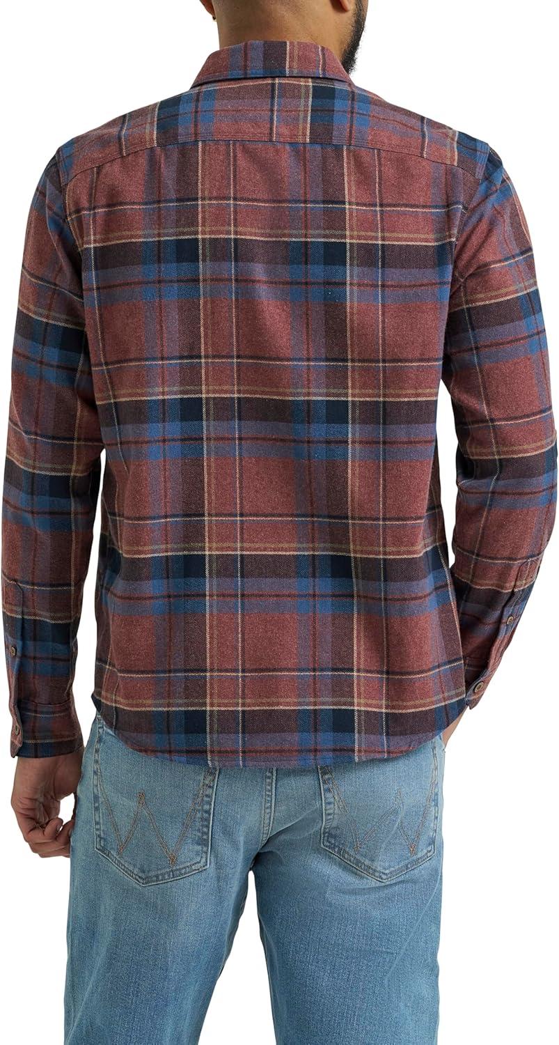 imageWrangler Mens Long Sleeve ShirtBitter Chocolate Plaid Flannel