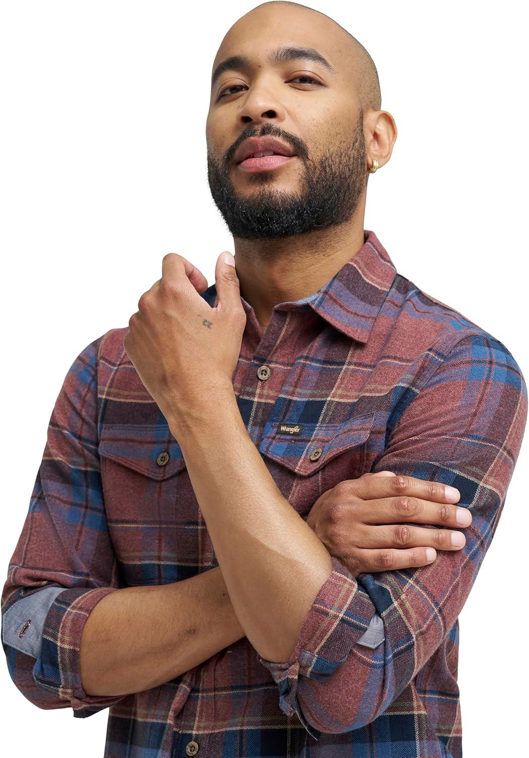 imageWrangler Mens Long Sleeve ShirtBitter Chocolate Plaid Flannel