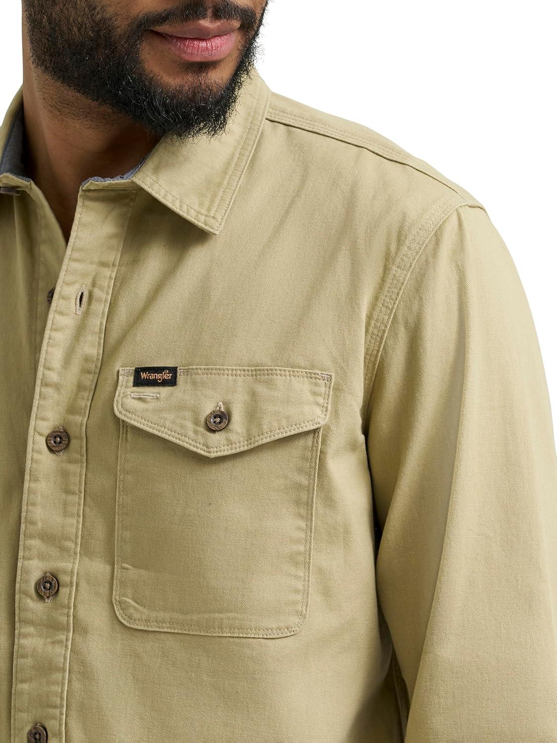 imageWrangler Mens Long Sleeve ShirtOlive Gray Twill