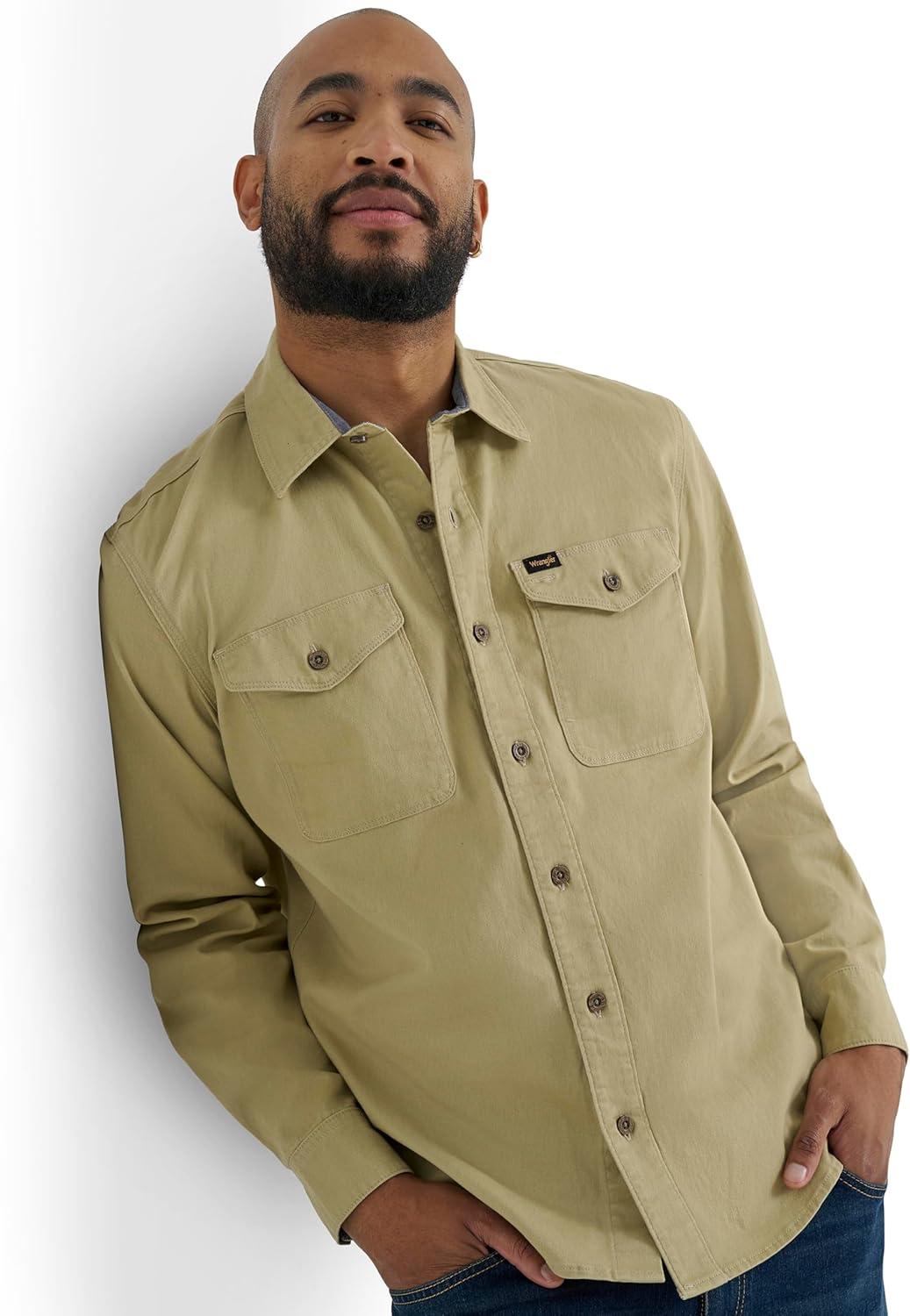 imageWrangler Mens Long Sleeve ShirtOlive Gray Twill