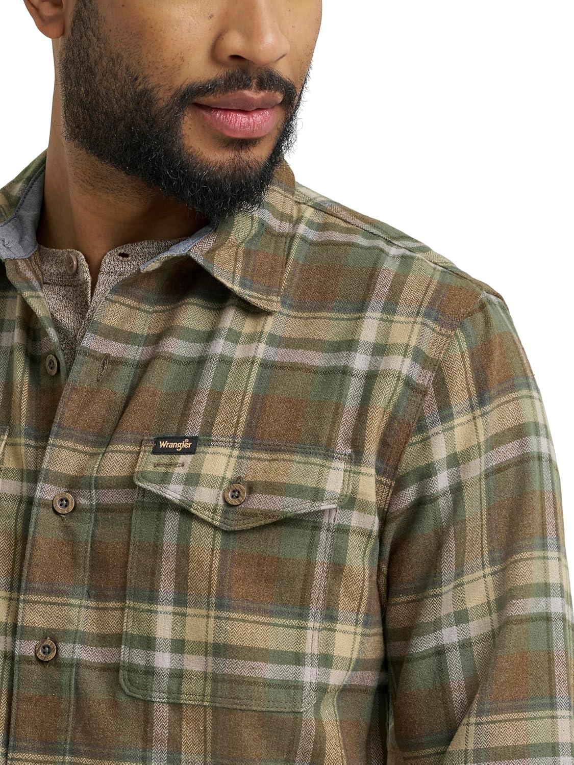 imageWrangler Mens Long Sleeve ShirtThyme Plaid Flannel