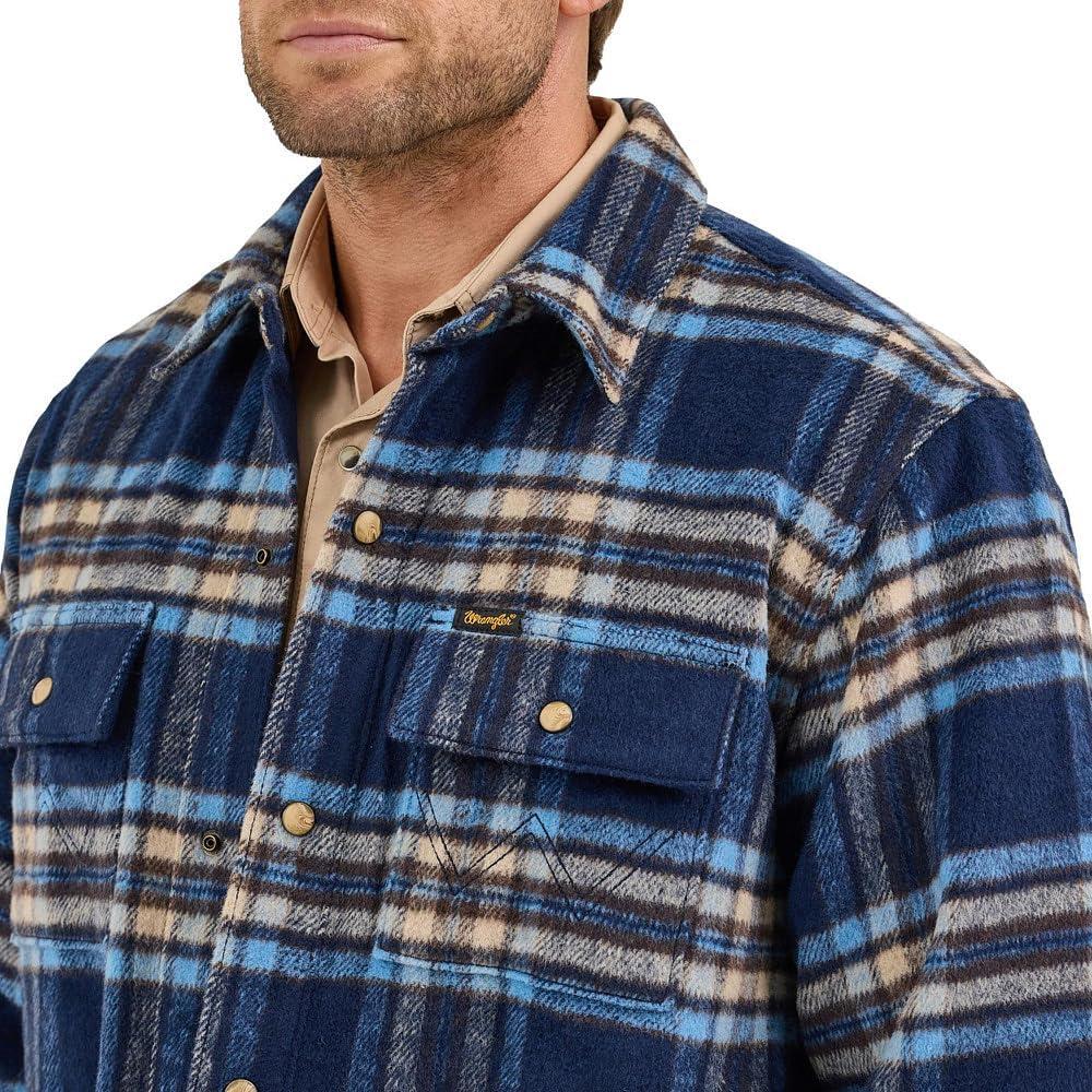 imageWrangler Mens Navy Plaid Lined Shirt Jacket