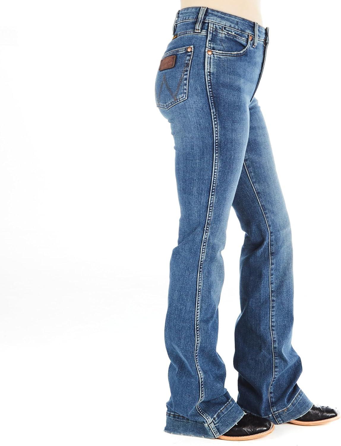 imageWrangler Womens Retro High Rise Bailey Bootcut Dark Wash Trouser Jeans SaraDenim