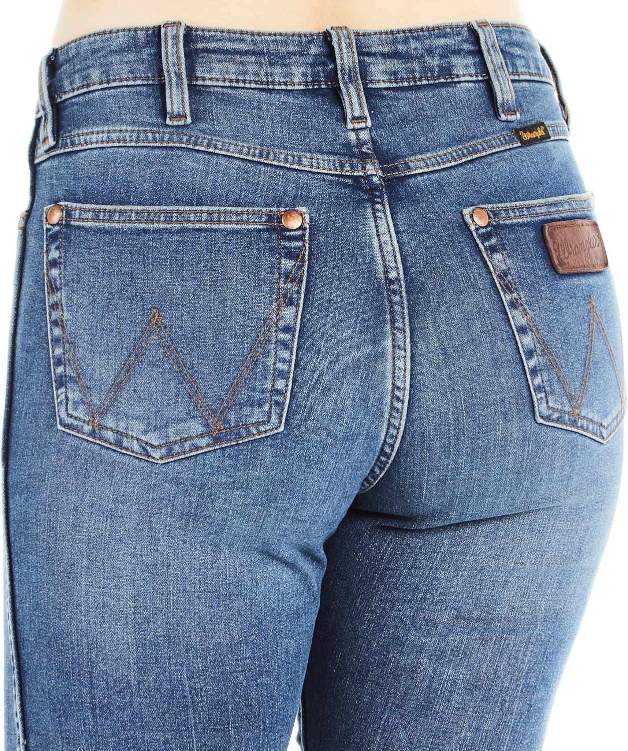 imageWrangler Womens Retro High Rise Bailey Bootcut Dark Wash Trouser Jeans SaraDenim