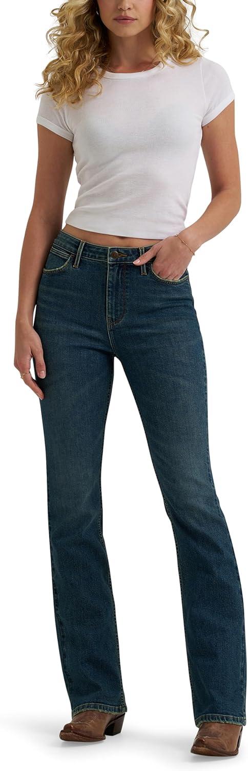 imageWrangler Womens Womens High Rise Bold Boot JeanStormy Indigo