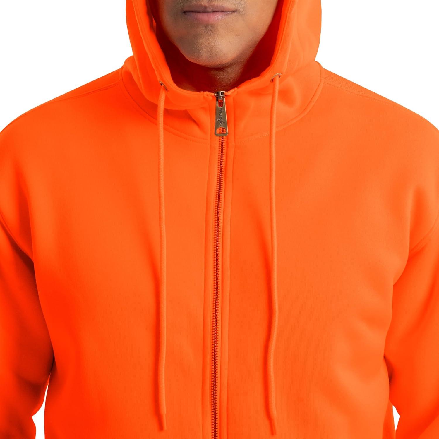 imageWrangler mens Durable Performance Fleece Hiviz Full Zip HoodieOrange Clown Fish