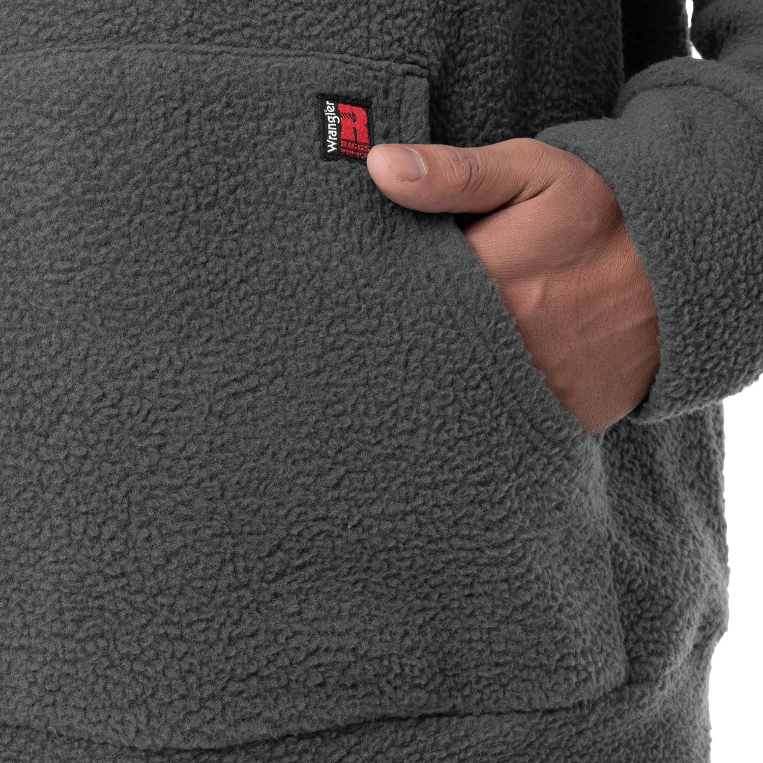 imageWrangler mens Sherpa Pullover HoodieCharcoal Grey