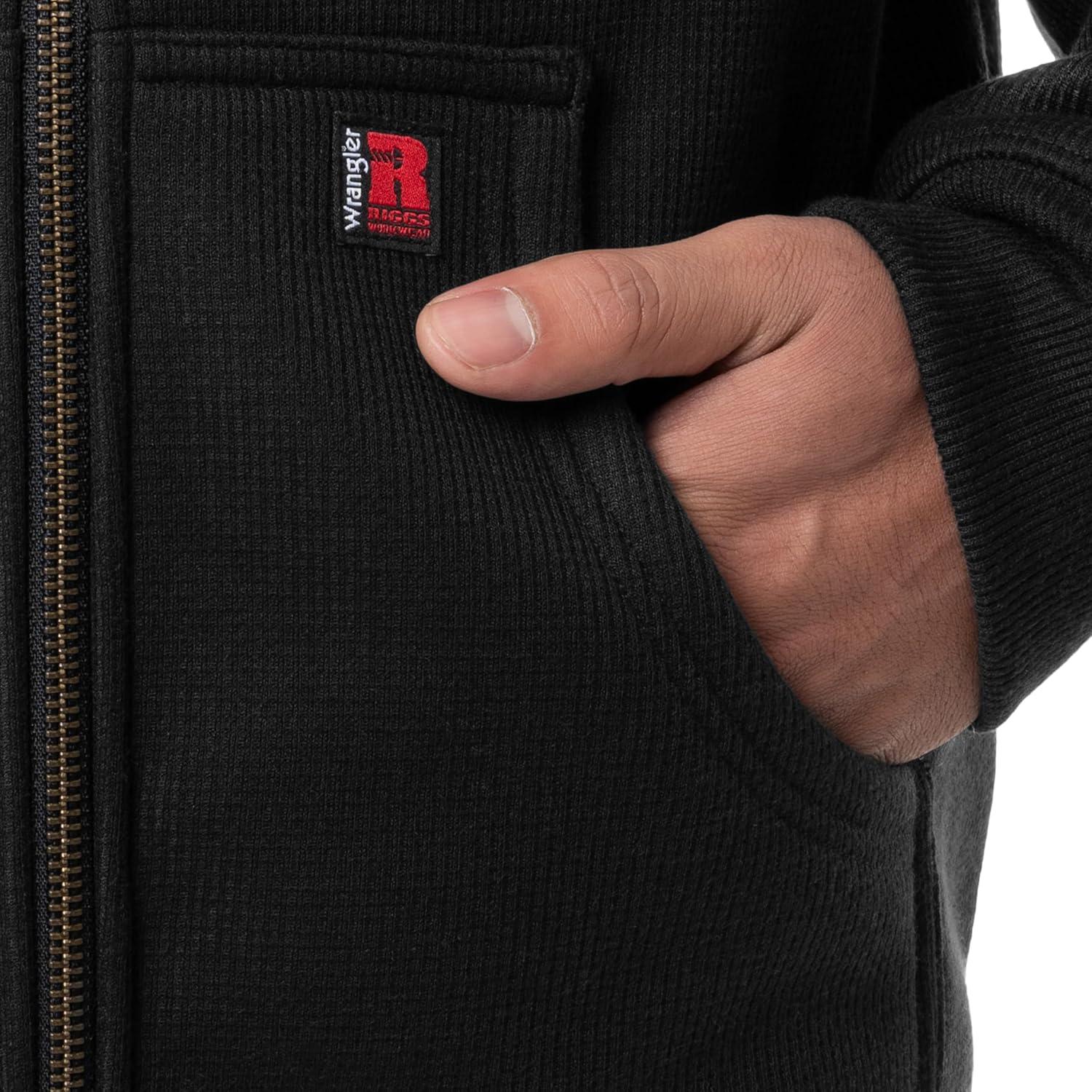 imageWrangler mens Thermal Sherpa Zip HoodieBlack HeatherGrey