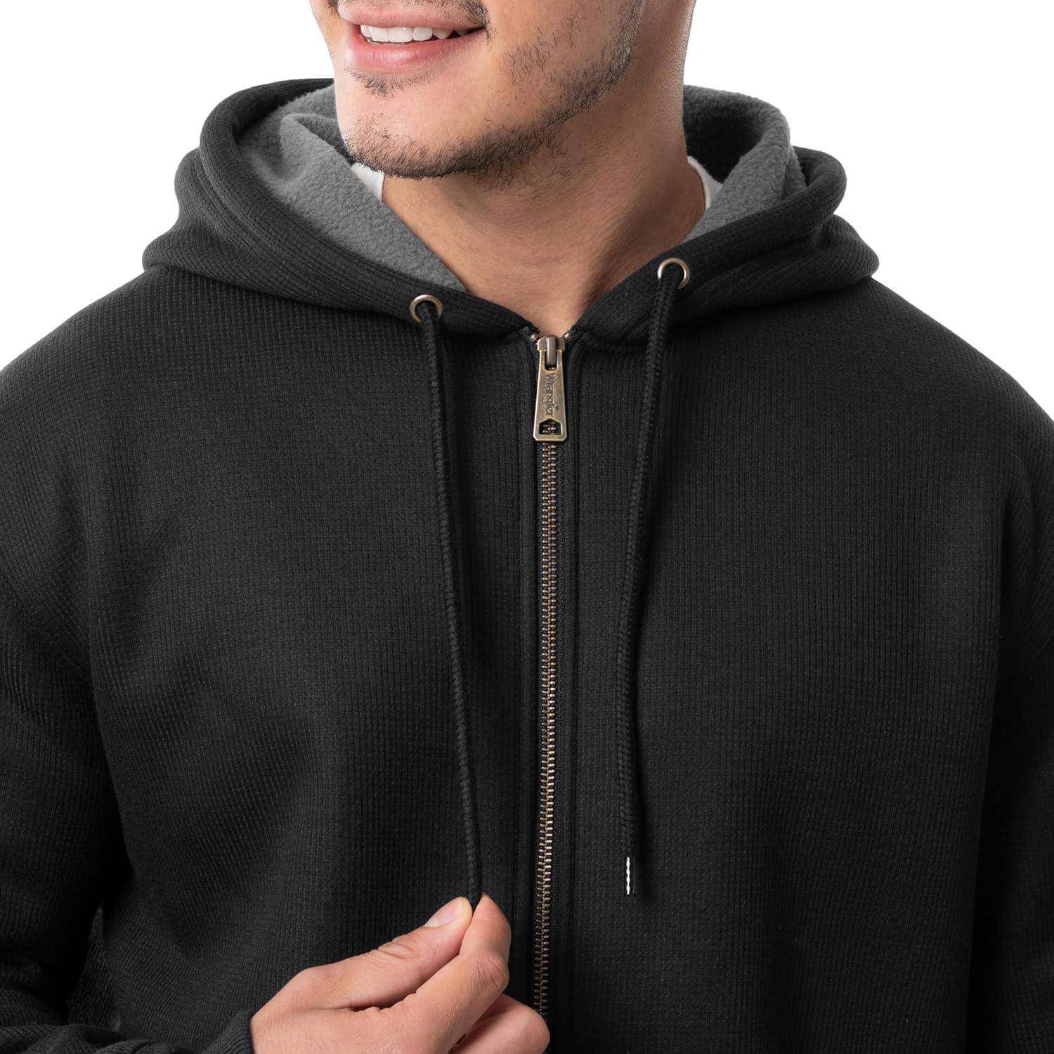 imageWrangler mens Thermal Sherpa Zip HoodieBlack HeatherGrey