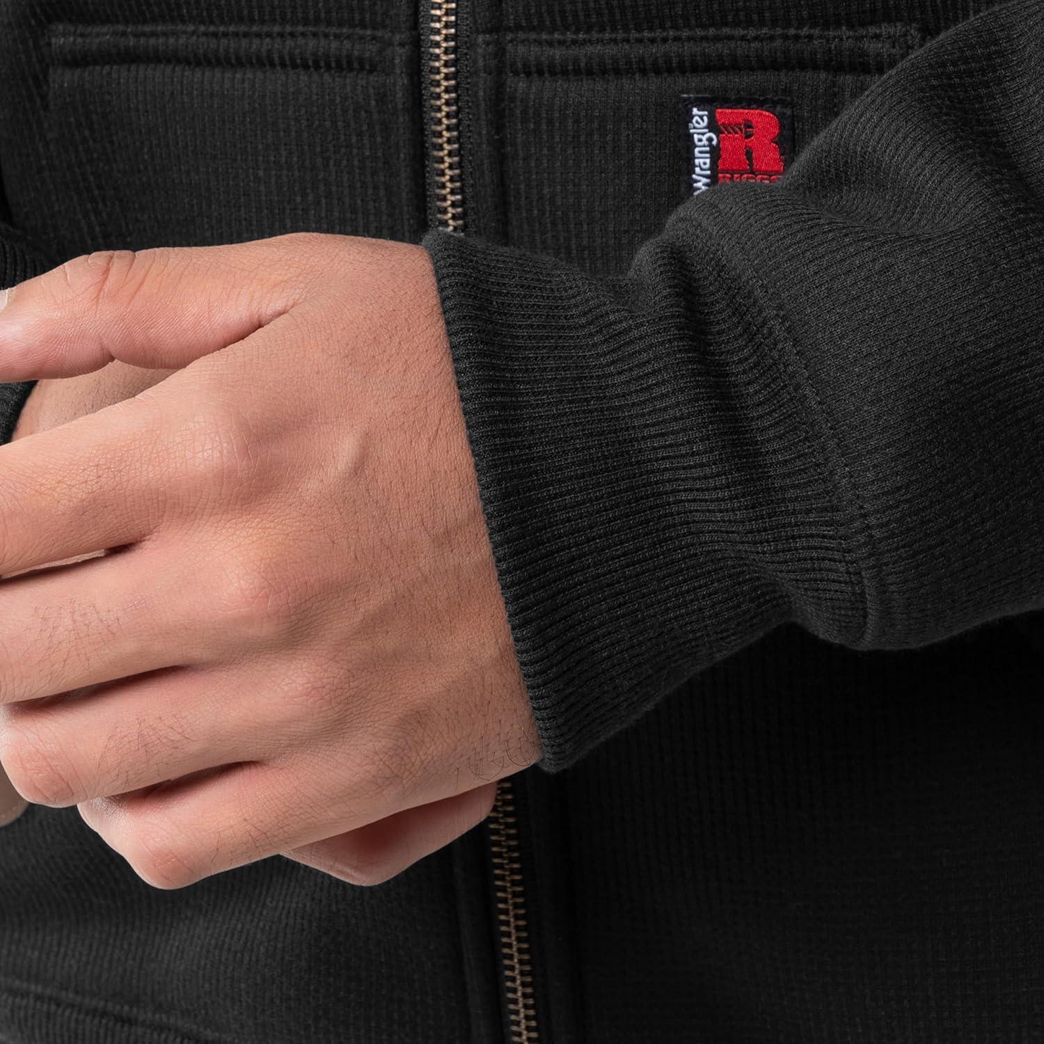 imageWrangler mens Thermal Sherpa Zip HoodieBlack HeatherGrey