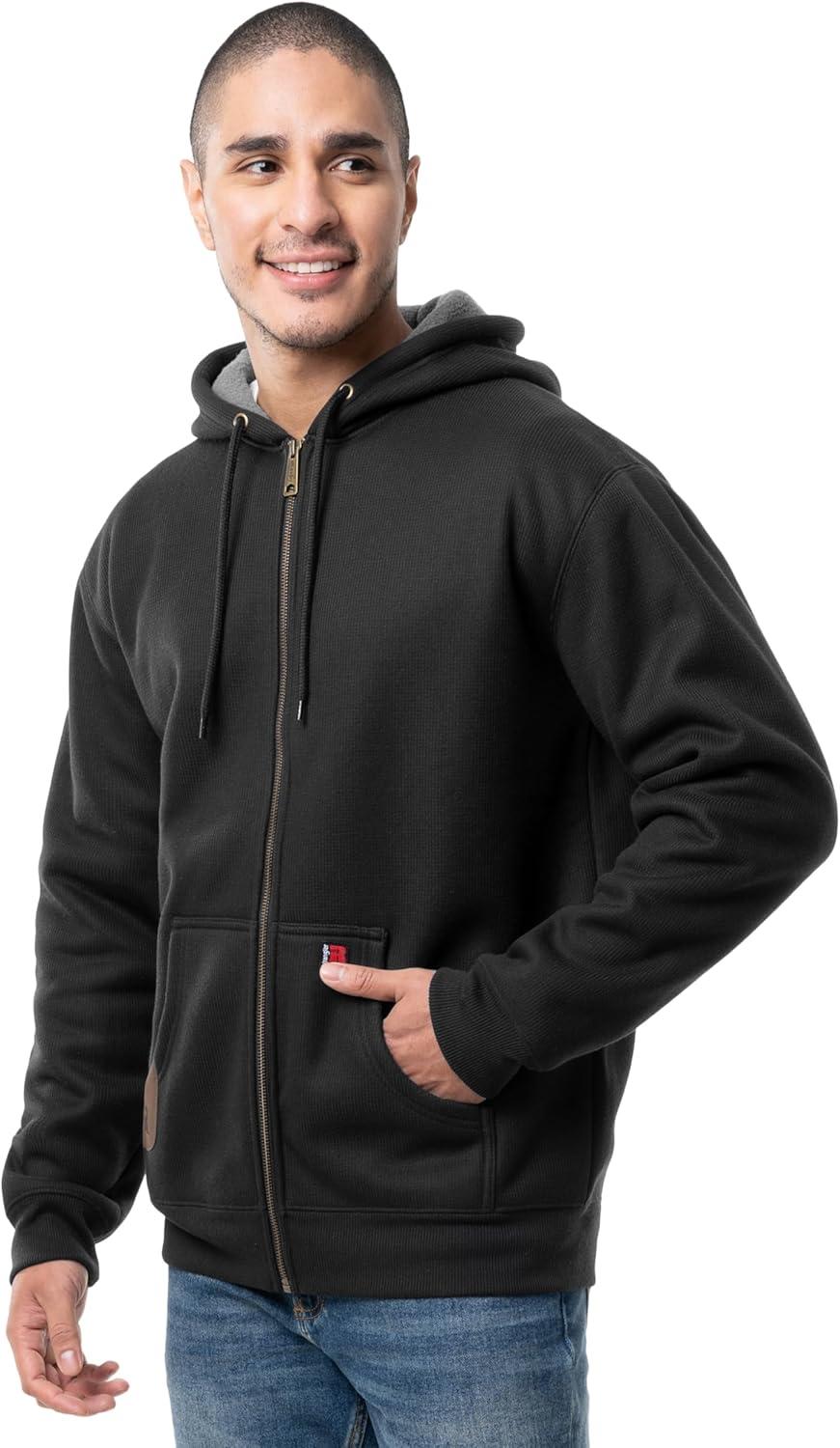 imageWrangler mens Thermal Sherpa Zip HoodieBlack HeatherGrey