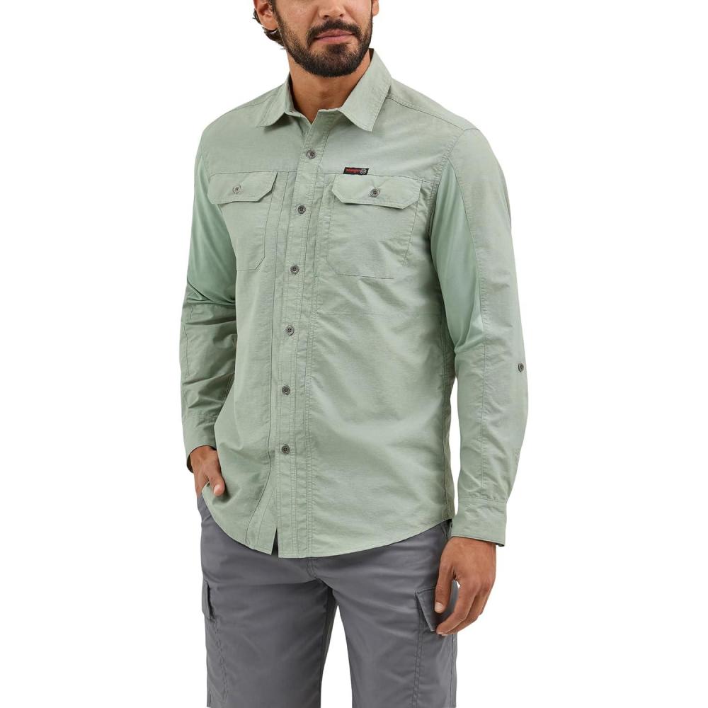 imageATG by Wrangler Mens Long Sleeve Mixed Material ShirtIceberg Green