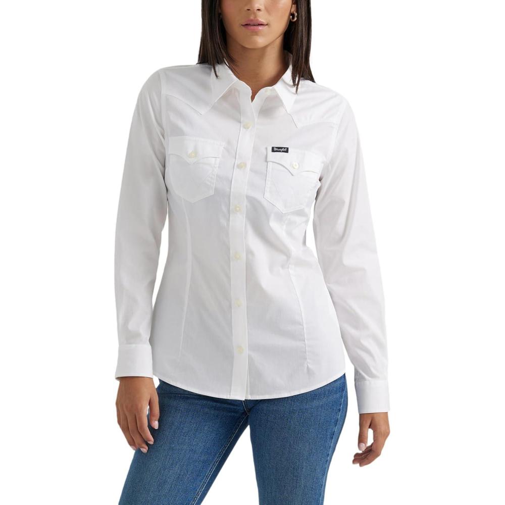 imageWomens Retro Long Sleeve Cool Blue Solid Western ShirtWhite