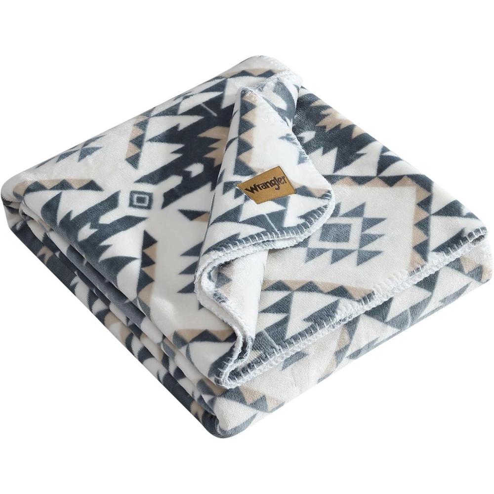 imageWrangler  Blanket Ultra Soft Plush Fleece Bedding Yellowstone Inspired Luxuriously Soft Bedding for Bed or Couch Jericho Peach Pink FullQueenDakota Grey