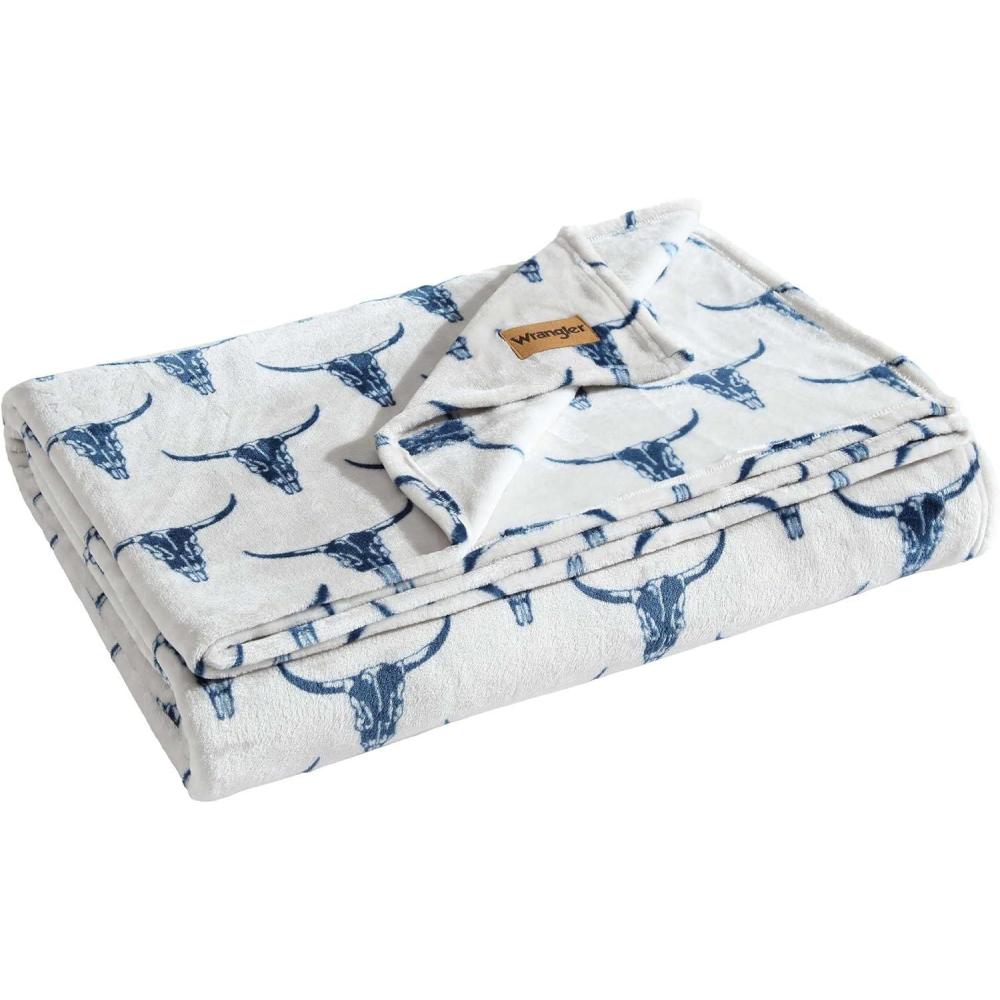 imageWrangler  Blanket Ultra Soft Plush Fleece Bedding Yellowstone Inspired Luxuriously Soft Bedding for Bed or Couch Jericho Peach Pink FullQueenSteer Head Blue