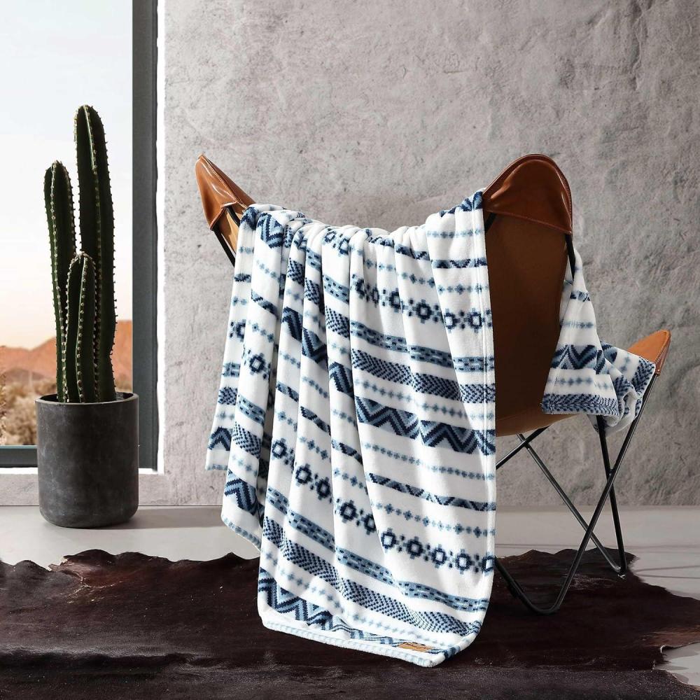 imageWrangler Throw Blanket Soft Plush Fleece Bedding Yellowstone Inspired Western Decor for Bed or Couch Canyon Ikat Blue 50quot x 60quotDiamond Trail Blue