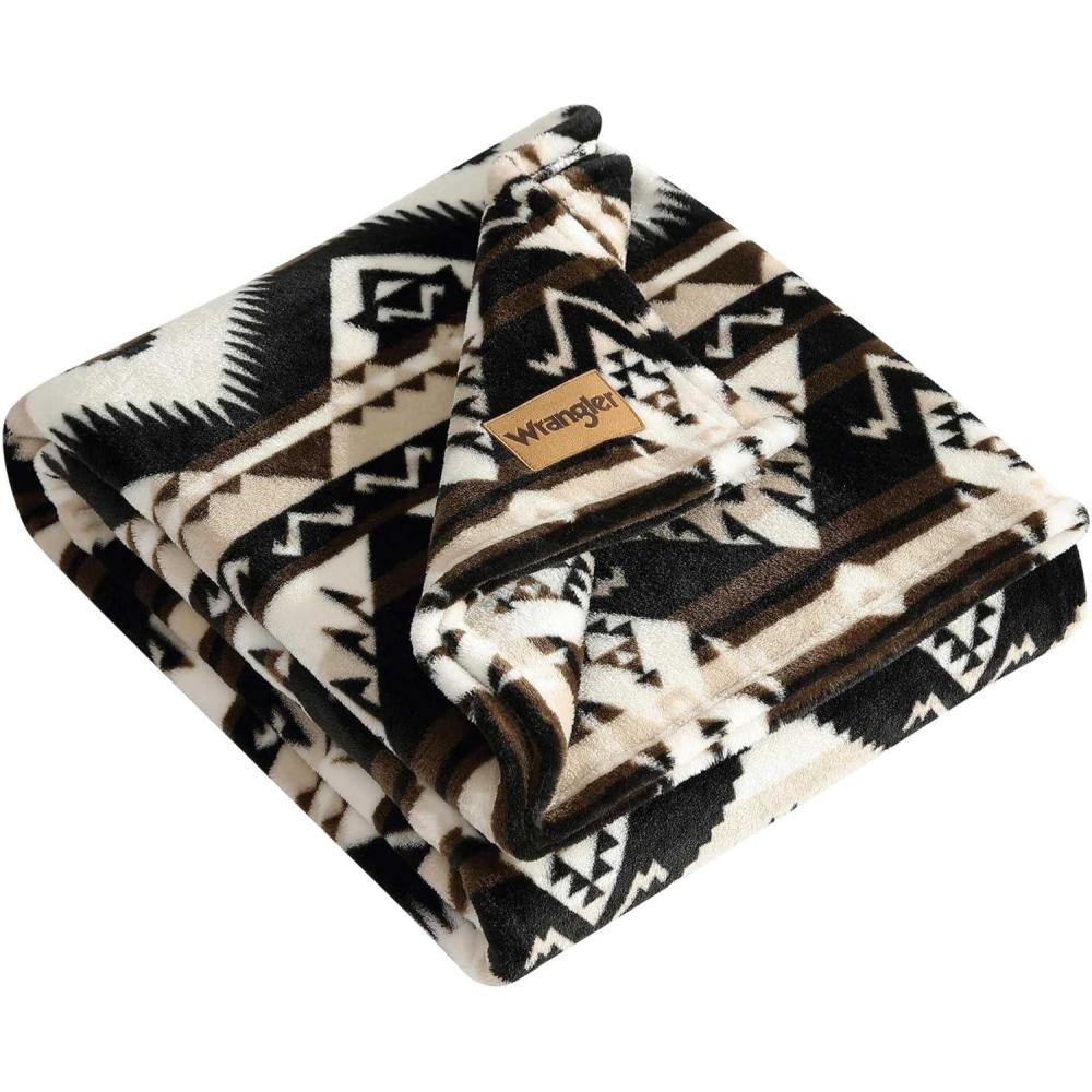 imageWrangler Throw Blanket Soft Plush Fleece Bedding Yellowstone Inspired Western Decor for Bed or Couch Canyon Ikat Blue 50quot x 60quotJesse Brown