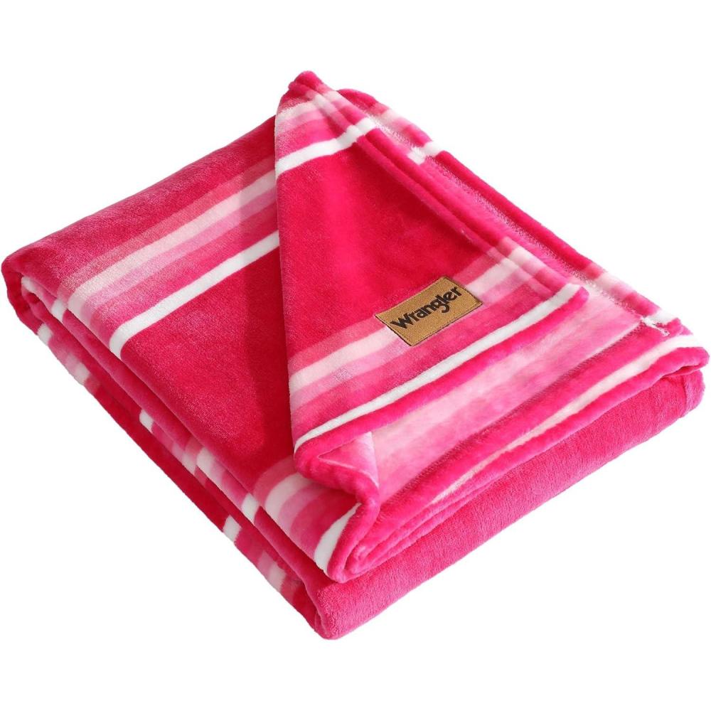 imageWrangler  Throw Blanket Soft Plush Fleece Bedding Yellowstone Inspired Western Decor for Bed or Couch Canyon Ikat Blue 50quot x 60quotSaddle Stripe Pink