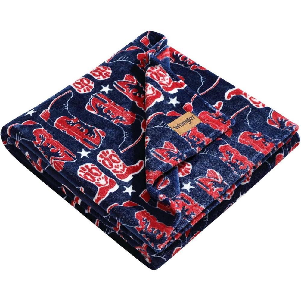 imageWrangler Throw Blanket Soft Plush Fleece Bedding Yellowstone Inspired Western Decor for Bed or Couch Knocking Boots Blue 50quot x 70quotKnocking Boots Blue