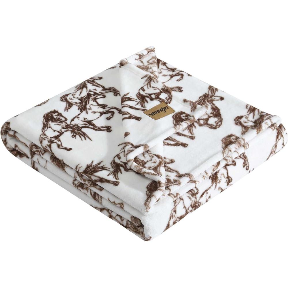 imageWrangler Throw Blanket Soft Plush Fleece Bedding Yellowstone Inspired Western Decor for Bed or Couch Knocking Boots Blue 50quot x 70quotMustangs Brown