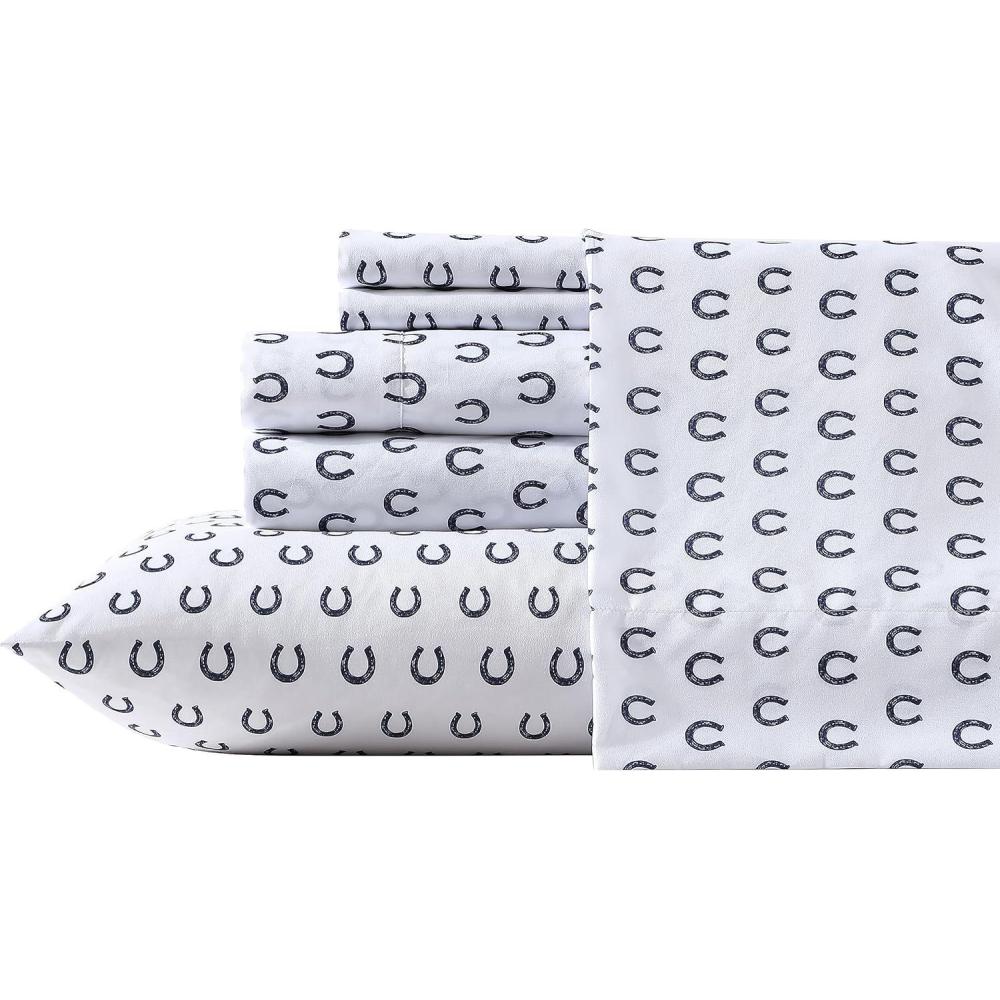 imageWrangler Twin Bed Sheets UltraSoft ampamp Lightweight Bedding with Matching Pillowcase Lightweight Bed Set for All Season Comfort OekoTex Certified Prairieland Paisley BlueHorseshoe Dots Navy