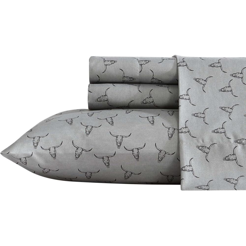 imageWrangler Twin Bed Sheets UltraSoft ampamp Lightweight Bedding with Matching Pillowcase Lightweight Bed Set for All Season Comfort OekoTex Certified Prairieland Paisley BlueSteer Skulls Grey