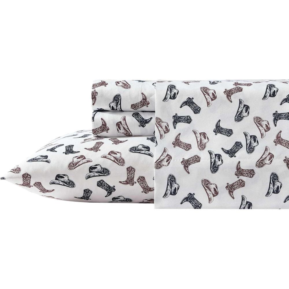 imageWrangler Twin Bed Sheets UltraSoft ampamp Lightweight Bedding with Matching Pillowcase Lightweight Bed Set for All Season Comfort OekoTex Certified Prairieland Paisley BlueBoots N Hats Black