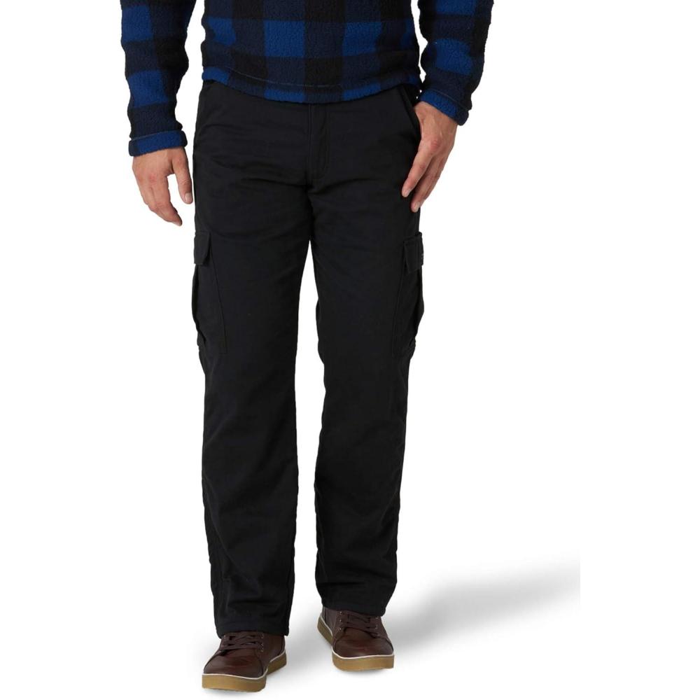 imageWrangler Authentics Mens Fleece Lined Cargo PantBlack Twill