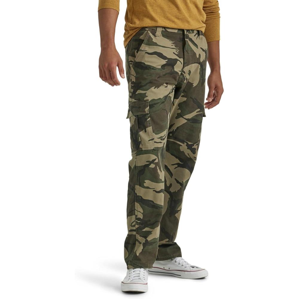 imageWrangler Authentics Mens Fleece Lined Cargo PantGreen Brown Camo