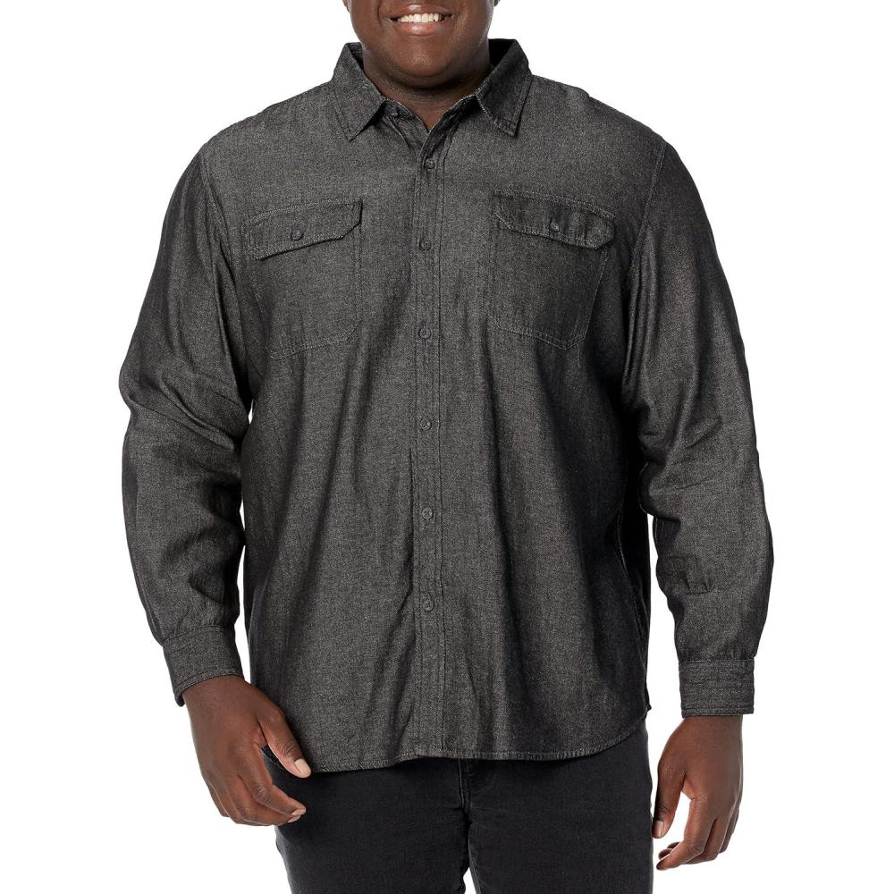 imageWrangler Authentics Mens Long Sleeve Classic Woven ShirtBlack Denim