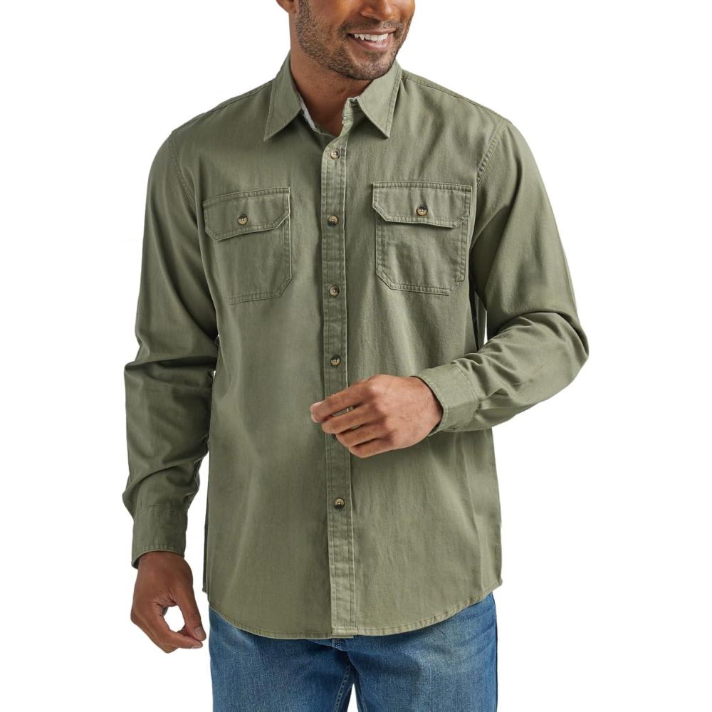 imageWrangler Authentics Mens Long Sleeve Classic Woven ShirtBurnt Olive