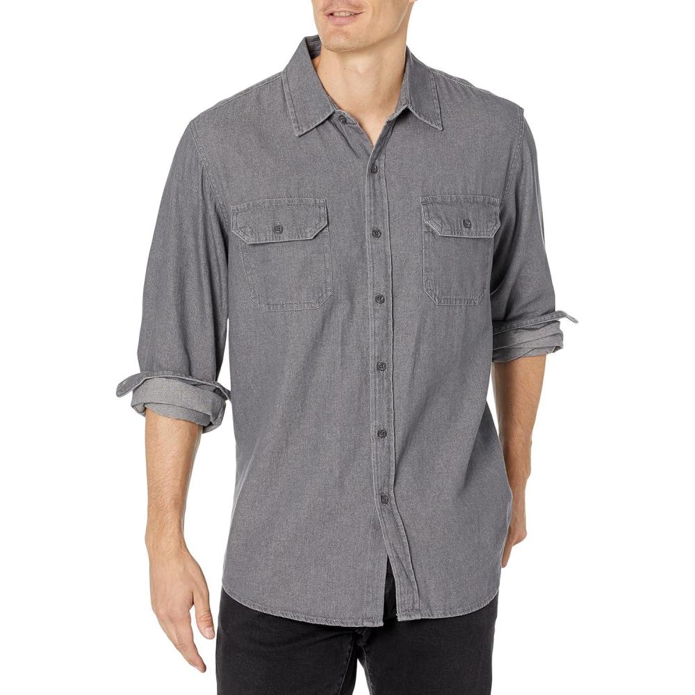 imageWrangler Authentics Mens Long Sleeve Classic Woven ShirtGrey