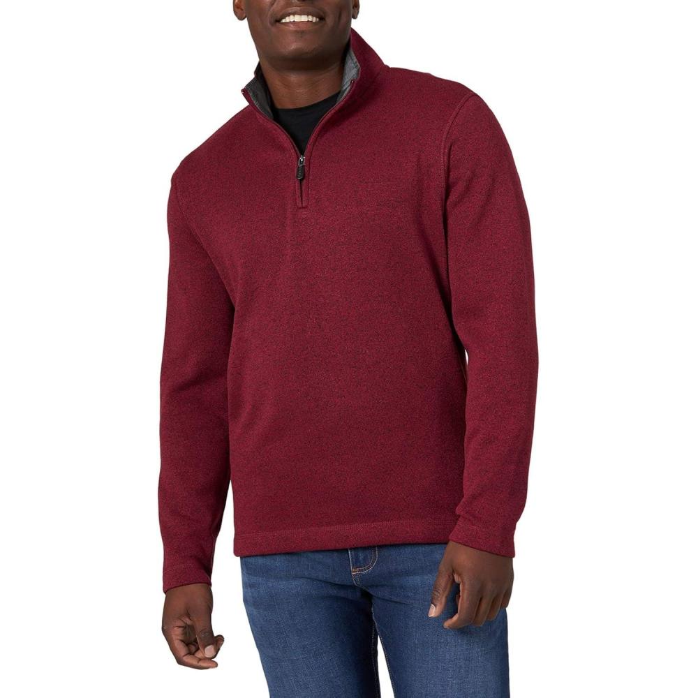imageWrangler Authentics Mens Long Sleeve Fleece QuarterZipZinfandel Heather