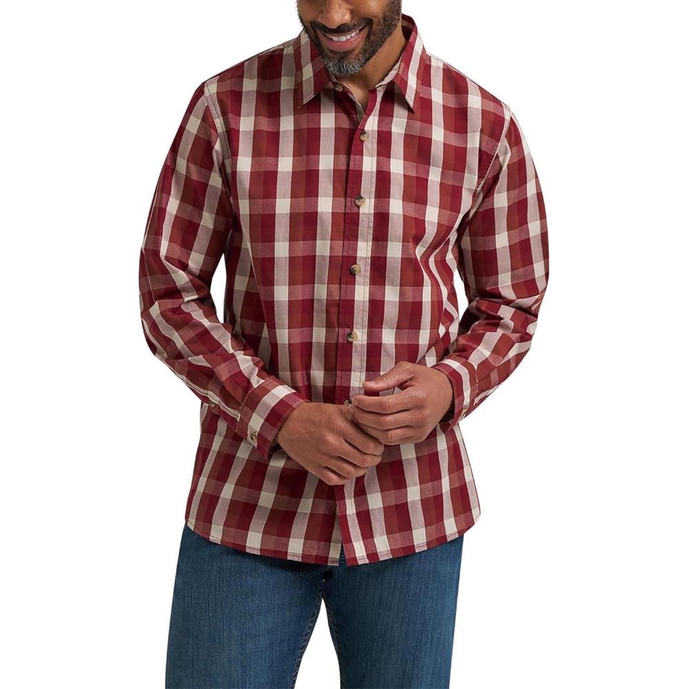 imageWrangler Authentics Mens Long Sleeve Plaid Woven ShirtSable Plaid