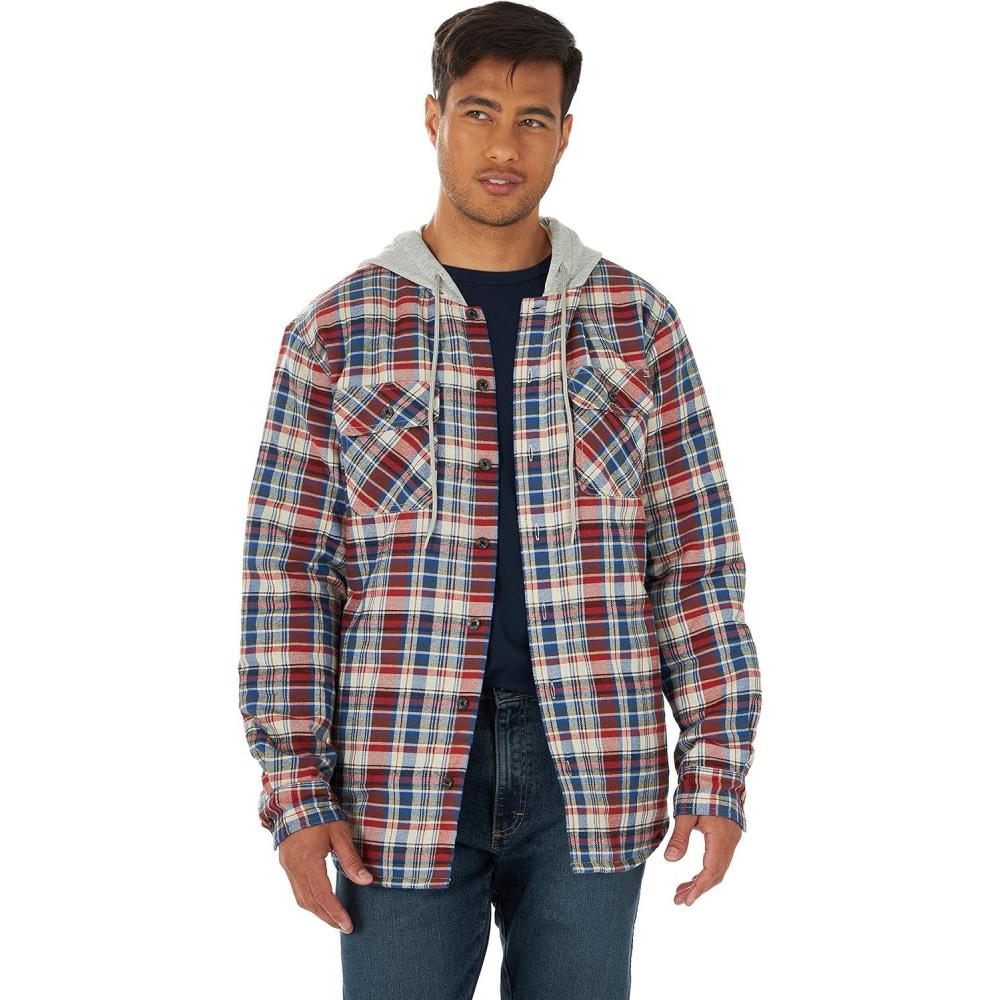 imageWrangler Authentics Mens Long Sleeve Quilted Lined Flannel Shirt Jacket with HoodBossa Nova