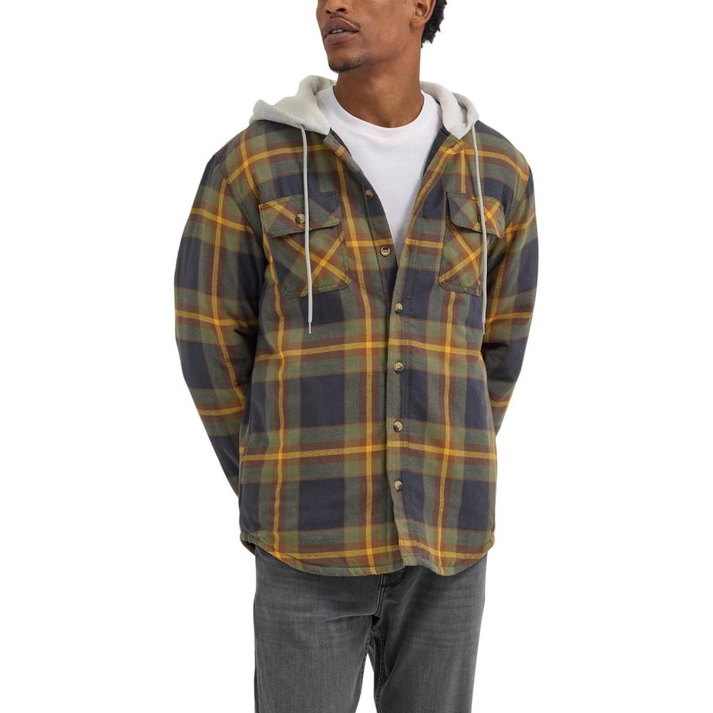 imageWrangler Authentics Mens Long Sleeve Quilted Lined Flannel Shirt Jacket with HoodPhantom