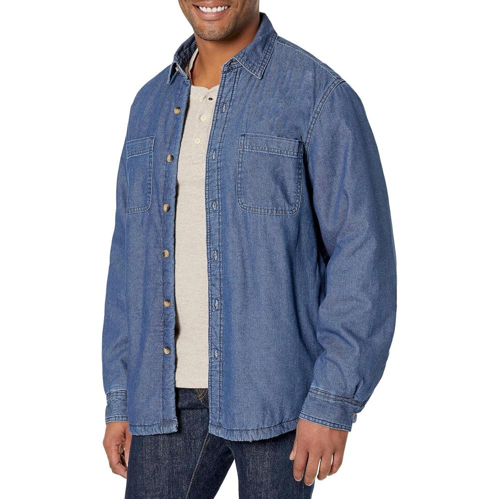 imageWrangler Authentics Mens Long Sleeve Sherpa Lined Shirt JacketIndigo